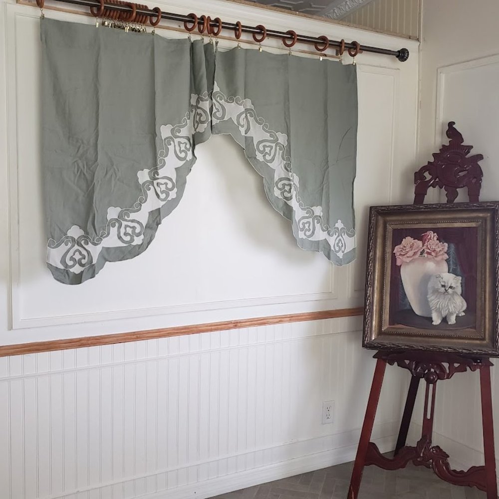 Vintage JC Penney Linen Swag Curtains with Sheer Inset 70 x 38 Sage Green - Picture 3 of 8